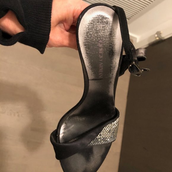 Giorgio Armani black satin rhinestone strappy sandals - Picture 7 of 8